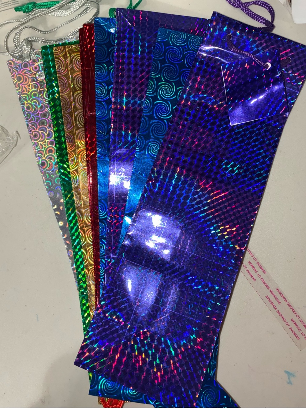 Set of 12 Holographic Wine Gift Bags | Assorted Colors | Rope Handles